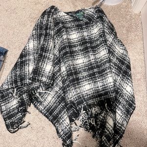 Ralph Lauren plaid wool blend poncho